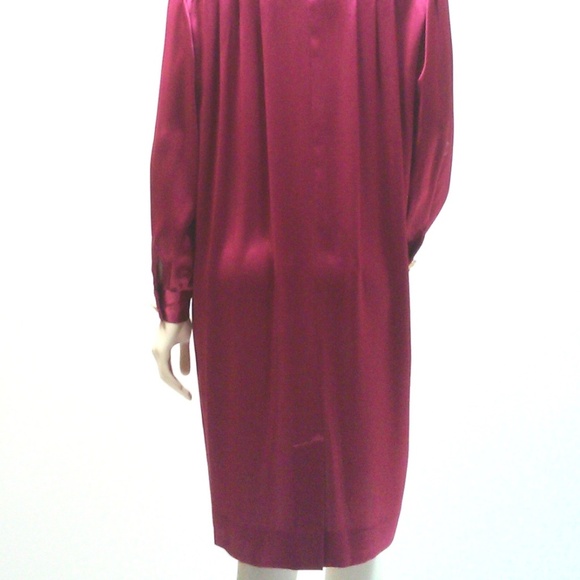80s Satin Shirt Dress Pleated Shift Elegant Cocktail Barbiecore 10P - Picture 5 of 7
